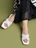 Shoetopia Embellished Cross Strap White Flats For Women /Eu38,White,5,B0DK73W18T