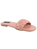 Shoetopia Women'S Peach Braided Flat Slip-On Sandals Comfortable Open-Toe Casual Slides For Summer Beach Eu37,Peach,4,B0BSC9T5P5
