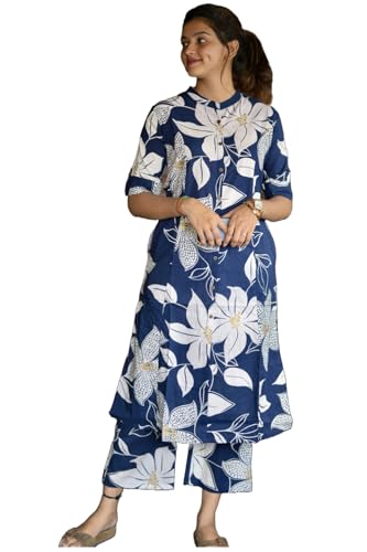 Anni Designer Women'S Rayon Viscose Straight Printed Kurta With Pant (Sunoni Blue-Vks01_5Xl_Blue_Xxxxx-Large),Blue,5XL