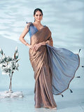 Womanista Women'S Jimmychoo Two Tone Saree With Un-Stitched Blouse Bronze Onesize