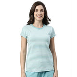 Enamor Essentials Women's Relaxed Fit Short Sleeves Crew Neck Slim Fit Breathable Stretch Regular Length Cotton Tee - EA47(EA47-Bali Green Str -XL),Bali Green Stripes