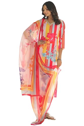 Anni Designer Women'S Cotton Blend Straight Printed Kurta With Pant & Dupatta (Kapila Red-Nw_S_Red_Small),Red,S