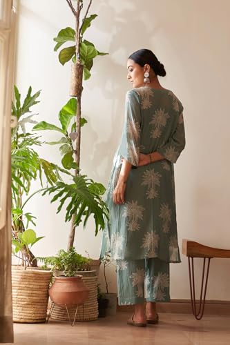 Anni Designer Women'S Rayon Viscose Straight Printed Kurta With Pant (Robin Pista_Xl_Pista_X-Large),Pista,XL,Rayon,Regular,