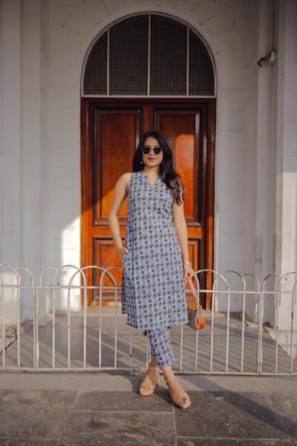 Anni Designer Women'S Rayon Blend Straight Printed Kurta With Pant (Ranopali Blue_L_Blue_Large),Blue,L,Rayon Blend,Regular,Kurta