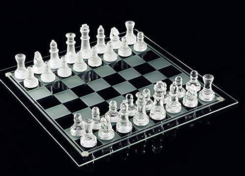 10*10 Glass Chess Set Frosted and Clear Pieces Felted Bottom for Adult and Teens(Gift for Game Education)