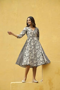 Anni Designer Women'S Cotton Blend Anarkali Printed Kurta (Yogda Black_L_Black_Large),Black,L,Cotton Blend,regular,