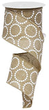 Pearl Beads Burlap Canvas Wired Ribbon, Beige White Tan 2.5 Inches x 10 Yards