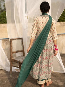 Anni Designer Women'S Cotton Blend Anarkali Printed Kurta With Pant & Dupatta (Toki White-Nw_S_White_Small),White,S,Cotton Blend,ANNI DESIGNER Women's Cotton Blend Anarkali Printed Kurta with Pant & Dupatta (TOKI WHITE-NW),