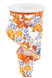 Craig Bachman Pumpkins and Autumn Foliage Wired Edge Ribbon, 10 Yards (White, Mustard, Orange, Navy, 2.5 Inch)
