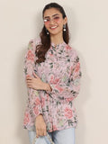 Libas Women'S Chiffon Floral Printed Straight Kurti (98022O_Pink_Xxl)