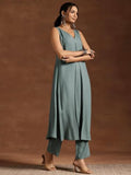 Libas Womens Woven Design Viscose A-Line Kurta With Trousers Grey M