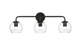 Living District Genesis 3-Light Iron & Glass Bath Sconce In Black/Clear