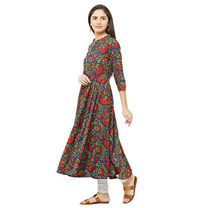 Gosriki Women'S Blue Color Printed Anarkali Cotton Blend Kurti(Radi4084-Blue-M),Blue,,B082Z6BJ26