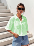 Toplot V-Collar Solid Crop Shirt For Women With Half Sleeves (Crop-Shirt-5183-Pista-L),Pista,,B0D5VC6FCP