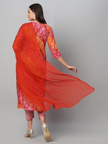 Anni Designer Women'S Cotton Blend Straight Printed Kurta With Pant & Dupatta (Makhan Pink_S_Pink_Small),Pink,S,Cotton Blend,Regular,