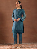 Libas Womens Embroidered Silk Blend Straight Kurta With Trousers