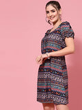 Oomph! Women'S Western & Fusion Wear Mini/Short Sheath Multicolor Dress In Crepe Fabric With U - Neck And Puff Sleeves - Md608Xl