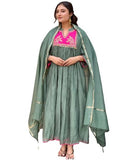 Gosriki Women'S Rayon Viscose Embroidered Anarkali Kurta With Pant & Dupatta (Brics Pista-Vks02-Gs_Xxl_Pista_Xx-Large),Pista,2,B0F8ZVJ3MW