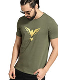 Adro Men'S Bird Gold Printed Cotton T-Shirt (Rn23-Gl-Bir-Ol_Olive_S)