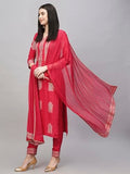 Anni Designer Women'S Cotton Blend Straight Printed Kurta With Pant & Dupatta (Carla Pink_M_Pink_Medium),Pink,M,Cotton Blend,Carla Pink_1517,Kurta, Scarf
