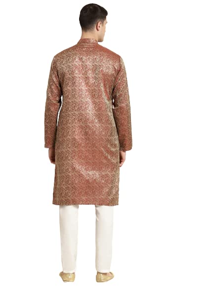 Sojanya (Since 1958 Men'S Jacquard Silk Maroon Self Design Kurta & Off White Churidar Pyjama Set Maroon & Gold S