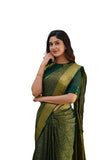 Flosive Womens Kanjivaram Silk Saree With Handloom Weaving Work With Blouse (GREEN)