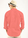 Royalscout Men'S Cotton Polyester Blend Solid Regular Fit Full Sleeve Short Kurta Peach Peach L Jm_Button_Peach_L