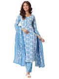 Libas Womens Printed Cotton Straight Kurta With Trousers And Dupatta