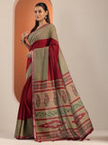 Libas Womens Solid Cotton Blend Saree With Blouse Piece