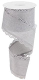 Scalloped Edge Canvas Wired Ribbon 2.5 Inches x 10 Yards (30 feet) Light Grey,