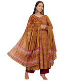 Gosriki Women'S Rayon Viscose Anarkali Printed Kurta With Pant & Dupatta (Gandhara Mustard-Gs_Xxl_Mustard_Xx-Large),Mustard,2,B0FC6RPQFZ