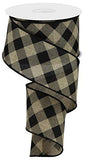 Diagonal Plaid Check Wired Edge Ribbon - 10 Yards (Beige, Black, 2.5)