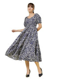 Oomph! Women'S Western & Fusion Wear Printed Crepe Dress For Women Puffed Sleeve White - Md990,Berry BlueApparel,M