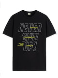 Adro Never Give Up Printed T-Shirt For Men - 100% Cotton, Regular Fit, Soft Breathable Fabric. (Rn23-M-Nvr-Bl_Black_Xl)
