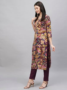 Gosriki Women'S Cotton Blend Straight Printed Kurta With Pant (Jabala Purple-Gs_L_Purple_Large),Purple,,B0CSG67QH6