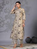 Anni Designer Women'S Rayon Blend Straight Printed Kurta With Pant (Later Grey_S_Grey_Small),Grey,S,Rayon Blend,Regular,Kurta