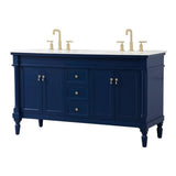 Elegant Decor Lexington 60 Solid Wood Double Bathroom Vanity In Blue
