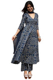 Gosriki Women'S Rayon Viscose Anarkali Printed Kurta With Pant & Dupatta (Acacio Blue-Gs_M_Blue_Medium),Blue,,B0FDBDZR8C