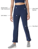 PUMPD Womens Stretchable All-Purpose Flare Pants -Lightweight Anti-Odor Squat Proof Dry Tech Ultra Soft Seams,Moody Blue