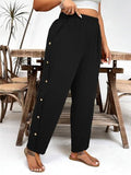 Toplot Women Casual Slanted Pocket Elastic Waist Tapered Pants (Button-Pant-5192-Black-30),Black,30,B0D8727BXL