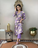 Anni Designer Women'S Cotton Blend Straight Printed Kurta With Pant (Dhun Lavender_S_Lavender_Small),Lavender,S,Rayon Blend,Regular,Kurta