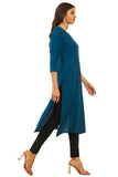 Soch Womens Blue Viscose Blend Round-Neck Kurta With Floral Cutdana Work Blue M