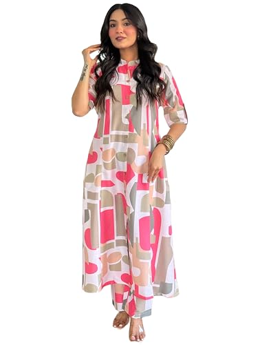 Anni Designer Women'S Rayon Viscose A-Line Printed Kurta With Pant (Eshwari Multi-Vks01_L_Multicolor_Large),Multicolour,L