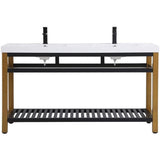 Elegant Decor Raya 60 Double Resin Top Metal Bathroom Vanity In Gold And Black