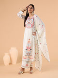 Fashion Basket Women'S Faux Georgette Embroidered Straight Kurta With Dupatta (Xx-Large, White)