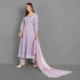 Lookmark Women'S Kurta Set In Light Purple Color And Cotton Blend Fabric With Pant And Dupatta (Az-Lm-Og-Ks2154-S)