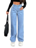 Kotty Womens Straight Button Solid Baggy Jeans(Blue,L)_Kttladiesjeans2887L