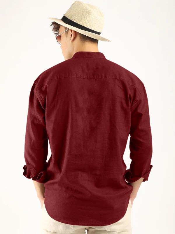 Royalscout Men'S Cotton Polyester Blend Solid Regular Fit Full Sleeve Short Kurta Maroon Maroon L Jm_Button_Maroon_L