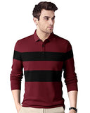 Eyebogler Polo Neck Full Sleeve Printed Casual Men Tshirt Wine Red Black,Wine Red BlackApparel,L