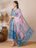 Anni Designer Women'S Cotton Blend Anarkali Printed Kurta With Pant & Dupatta (Nina Kerocin-Vks01_M_Blue_Medium),Blue,M,Rayon Blend,Anarkali,